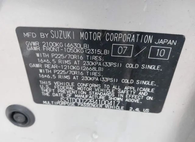 Photo 8 VIN: JS3TD0D22B4100417 - SUZUKI GRAND VITARA 