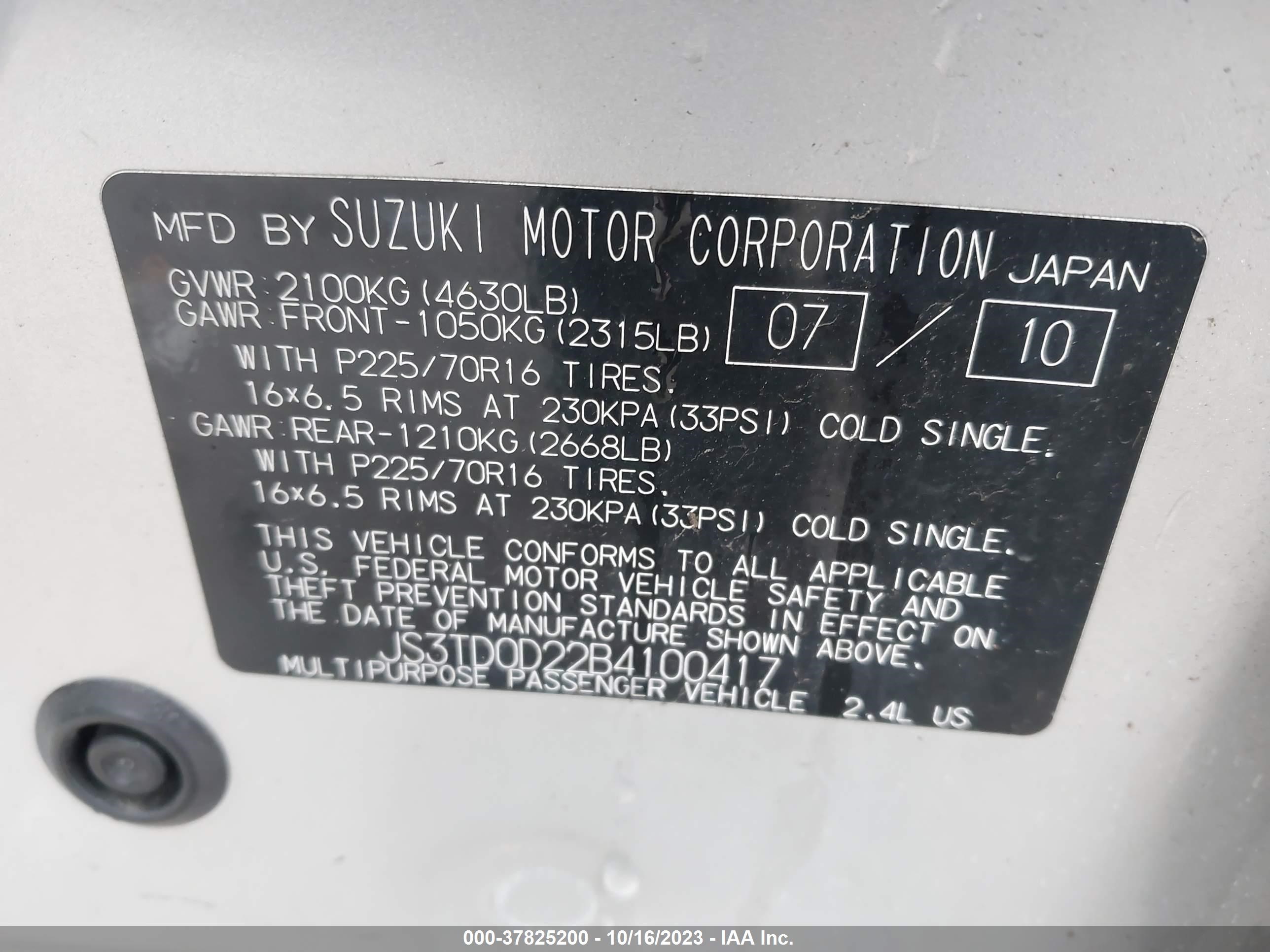 Photo 8 VIN: JS3TD0D22B4100417 - SUZUKI GRAND VITARA 