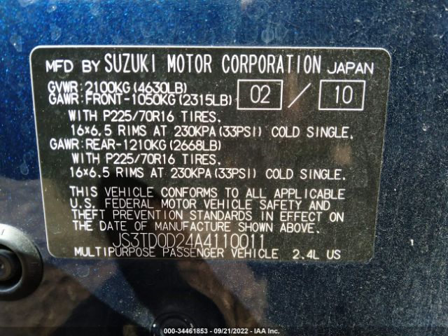 Photo 8 VIN: JS3TD0D24A4110011 - SUZUKI GRAND VITARA 