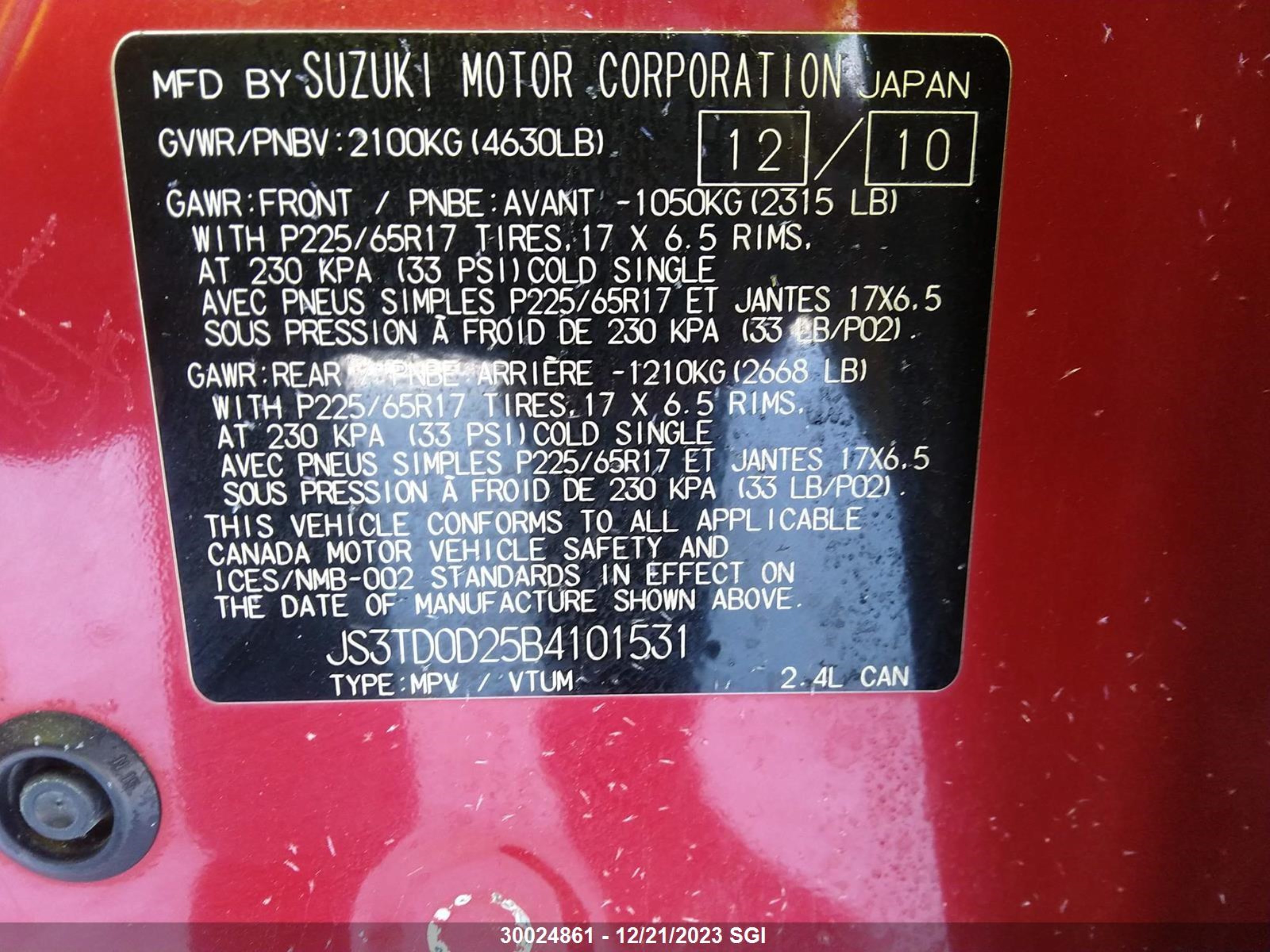 Photo 8 VIN: JS3TD0D25B4101531 - SUZUKI GRAND VITARA 