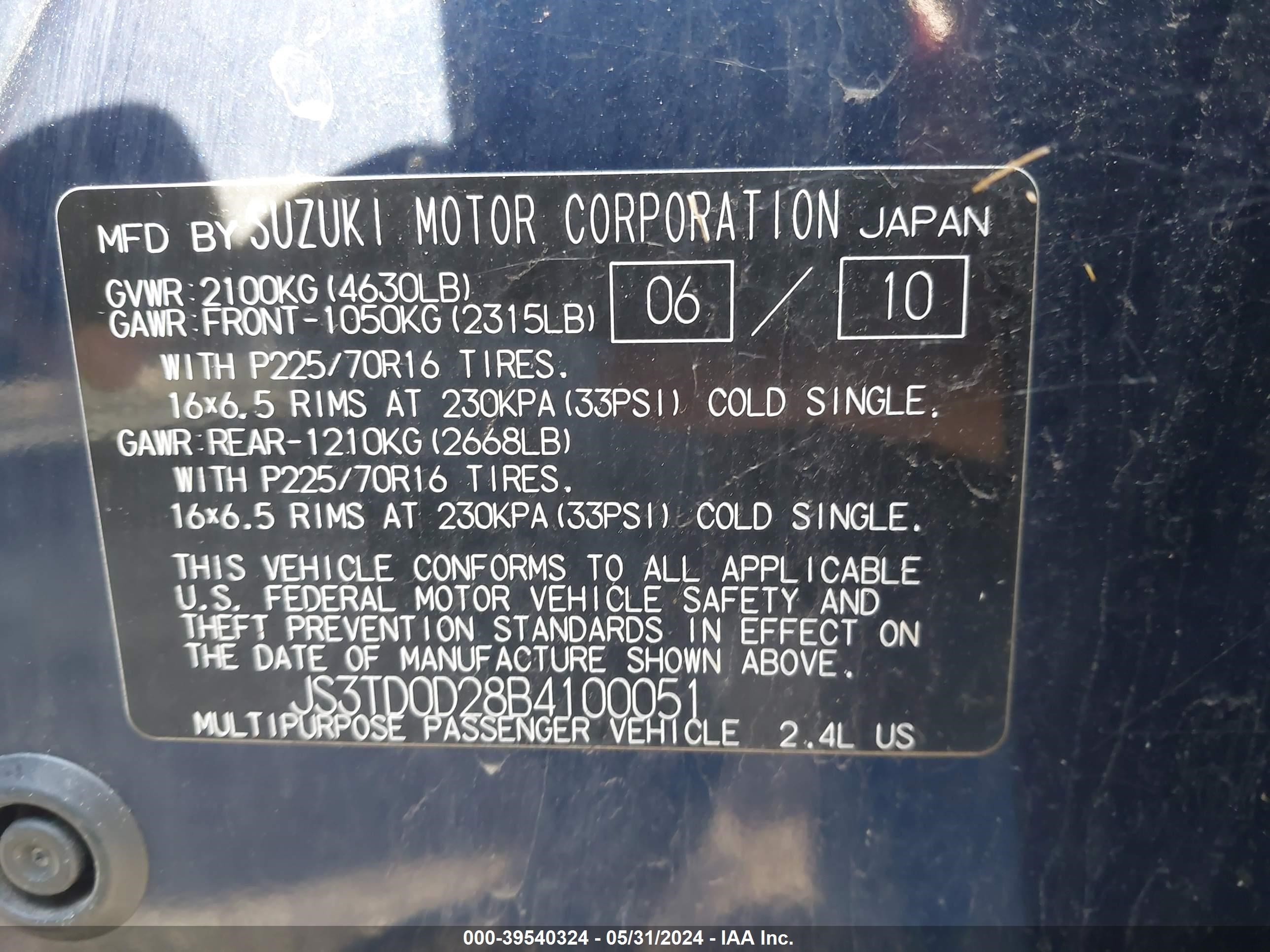 Photo 8 VIN: JS3TD0D28B4100051 - SUZUKI GRAND VITARA 