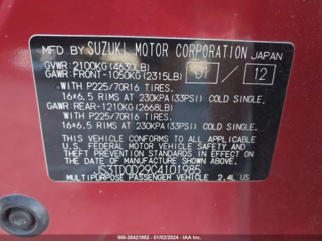 Photo 8 VIN: JS3TD0D29C4101985 - SUZUKI GRAND VITARA 