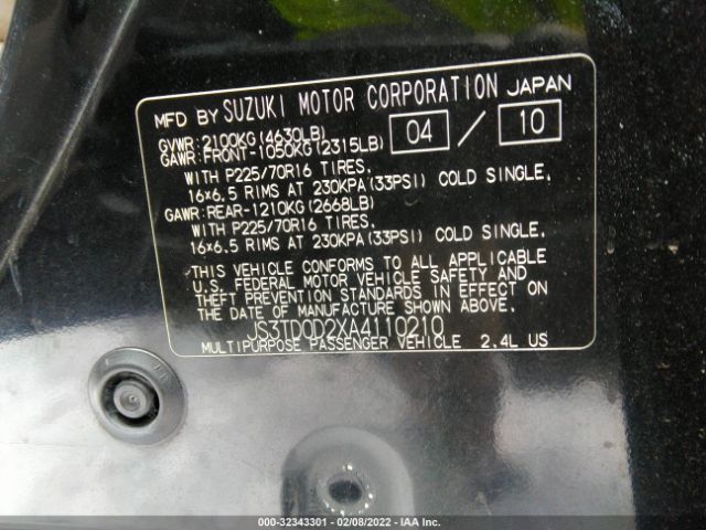 Photo 8 VIN: JS3TD0D2XA4110210 - SUZUKI GRAND VITARA 