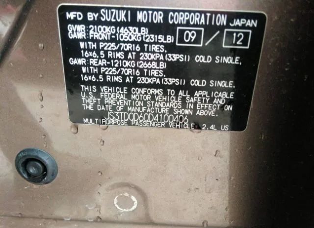 Photo 8 VIN: JS3TD0D60D4100406 - SUZUKI GRAND VITARA 