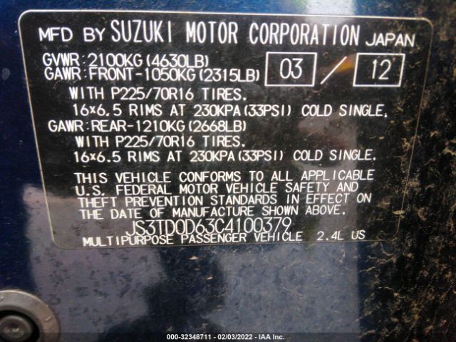 Photo 8 VIN: JS3TD0D63C4100379 - SUZUKI GRAND VITARA 