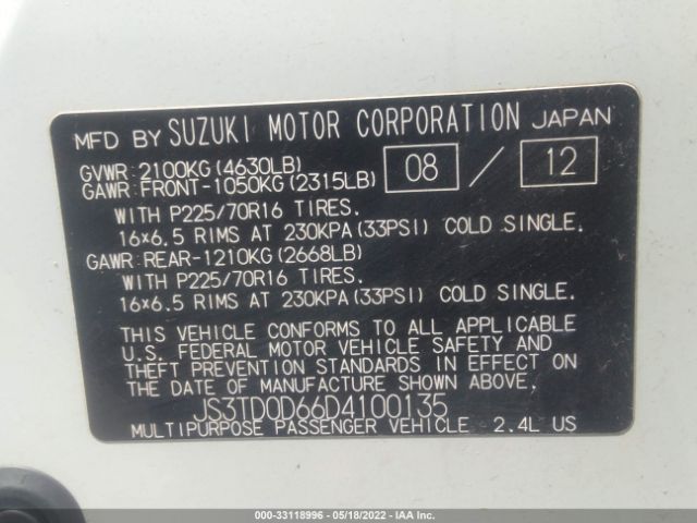 Photo 8 VIN: JS3TD0D66D4100135 - SUZUKI GRAND VITARA 