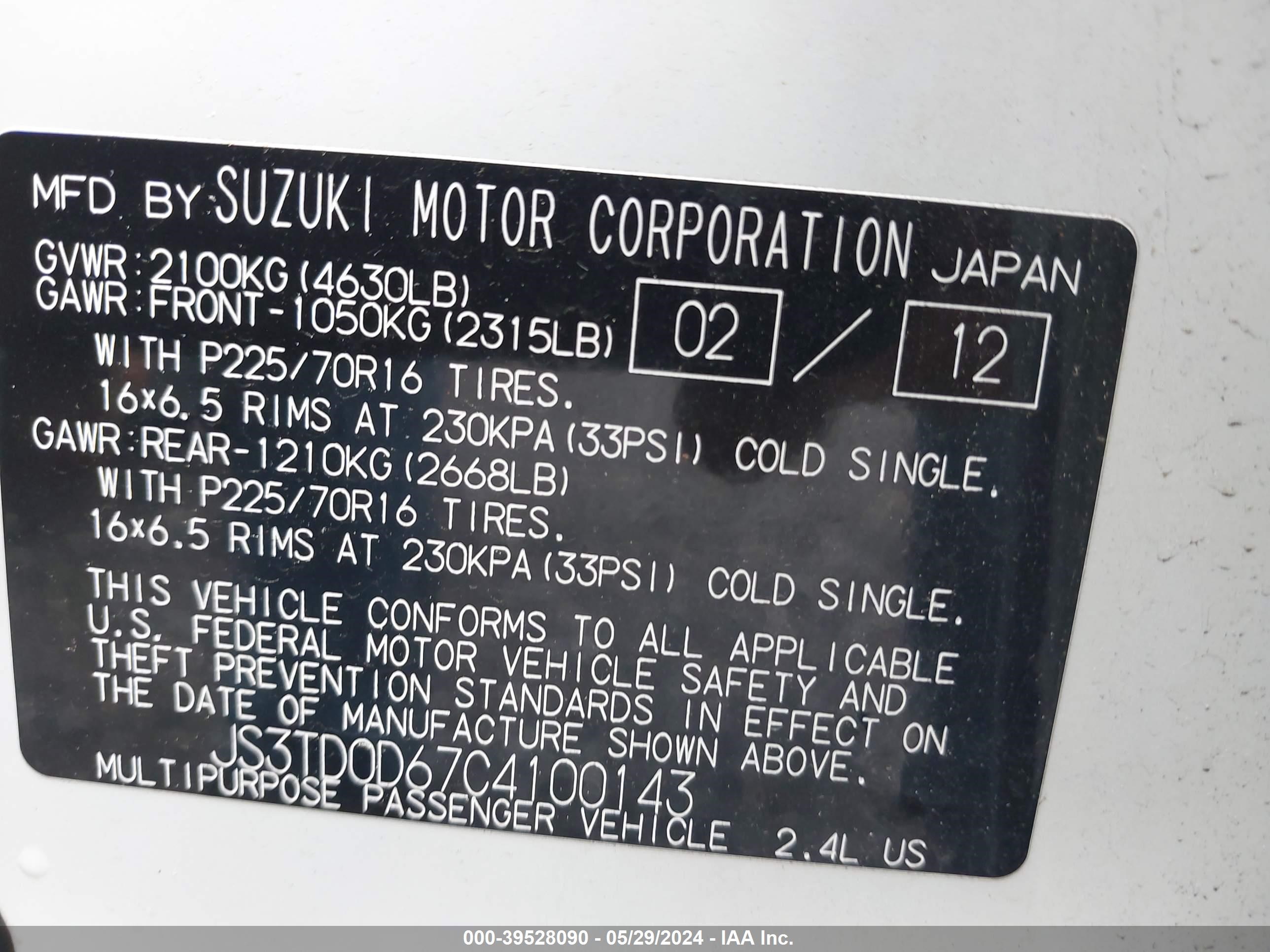 Photo 8 VIN: JS3TD0D67C4100143 - SUZUKI GRAND VITARA 