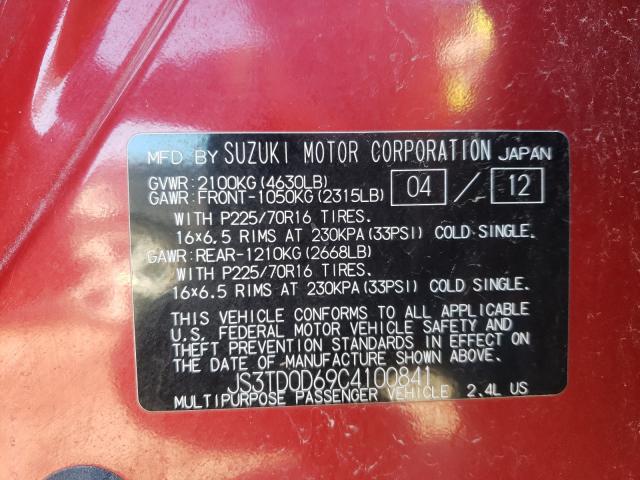 Photo 9 VIN: JS3TD0D69C4100841 - SUZUKI GRAND VITA 