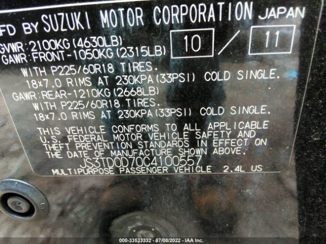 Photo 8 VIN: JS3TD0D70C4100557 - SUZUKI GRAND VITARA 