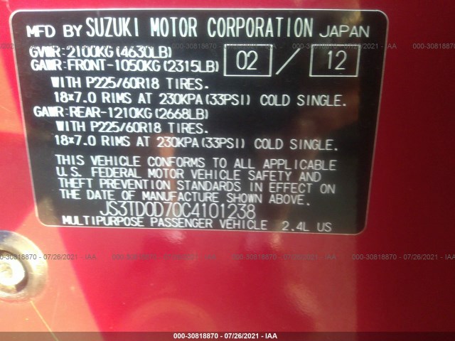 Photo 8 VIN: JS3TD0D70C4101238 - SUZUKI GRAND VITARA 