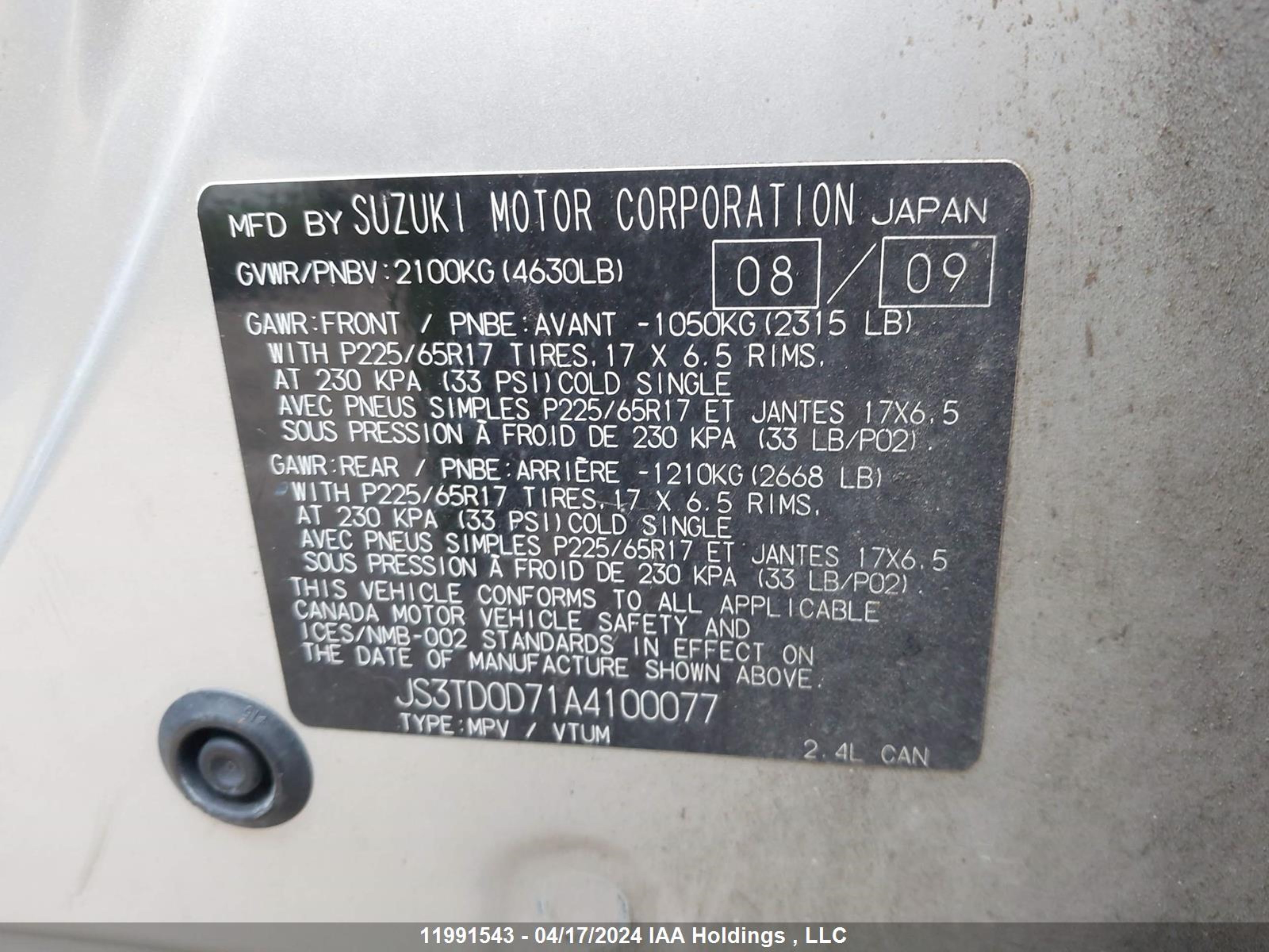 Photo 8 VIN: JS3TD0D71A4100077 - SUZUKI GRAND VITARA 