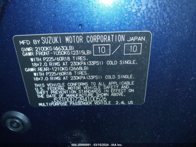 Photo 8 VIN: JS3TD0D72B4100526 - SUZUKI GRAND VITARA 