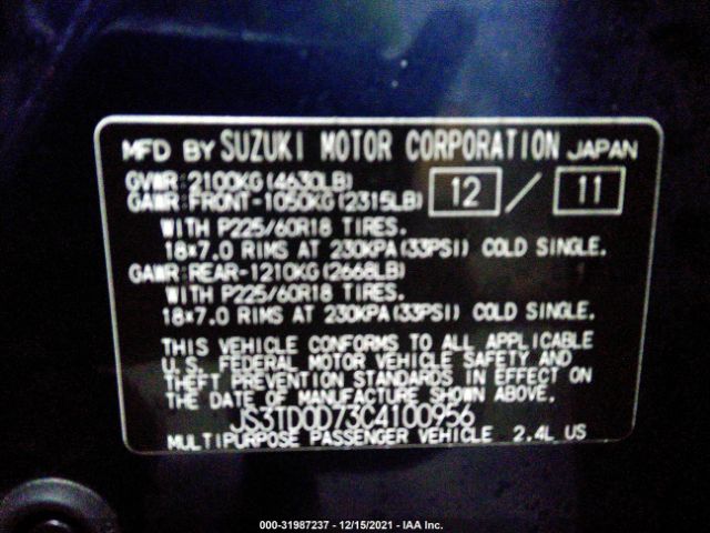 Photo 8 VIN: JS3TD0D73C4100956 - SUZUKI GRAND VITARA 