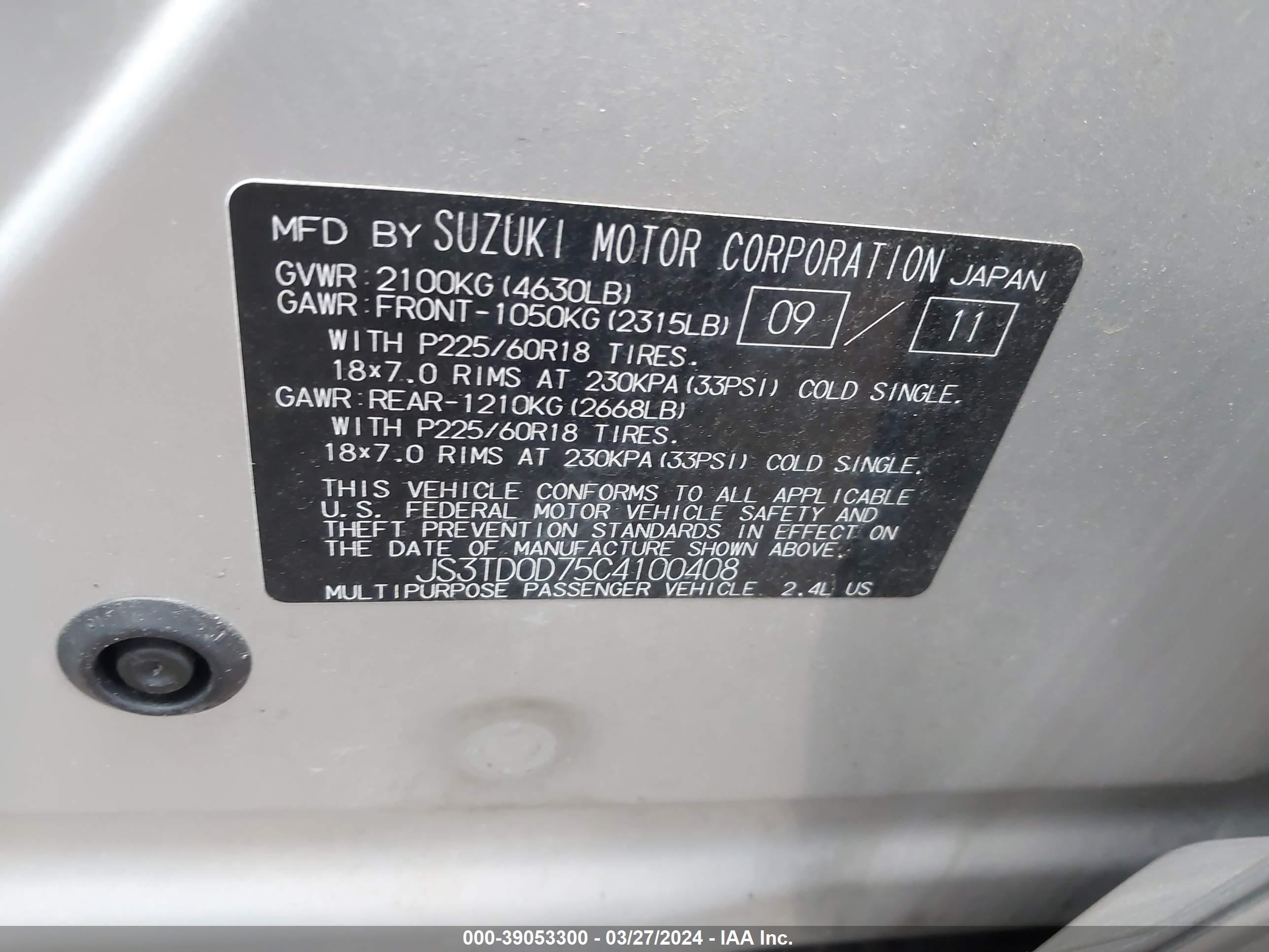 Photo 8 VIN: JS3TD0D75C4100408 - SUZUKI GRAND VITARA 