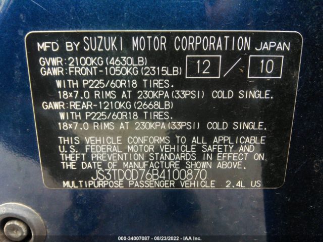 Photo 8 VIN: JS3TD0D76B4100870 - SUZUKI GRAND VITARA 