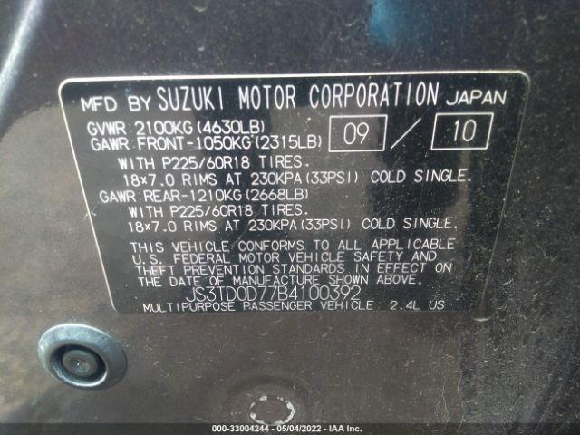 Photo 8 VIN: JS3TD0D77B4100392 - SUZUKI GRAND VITARA 