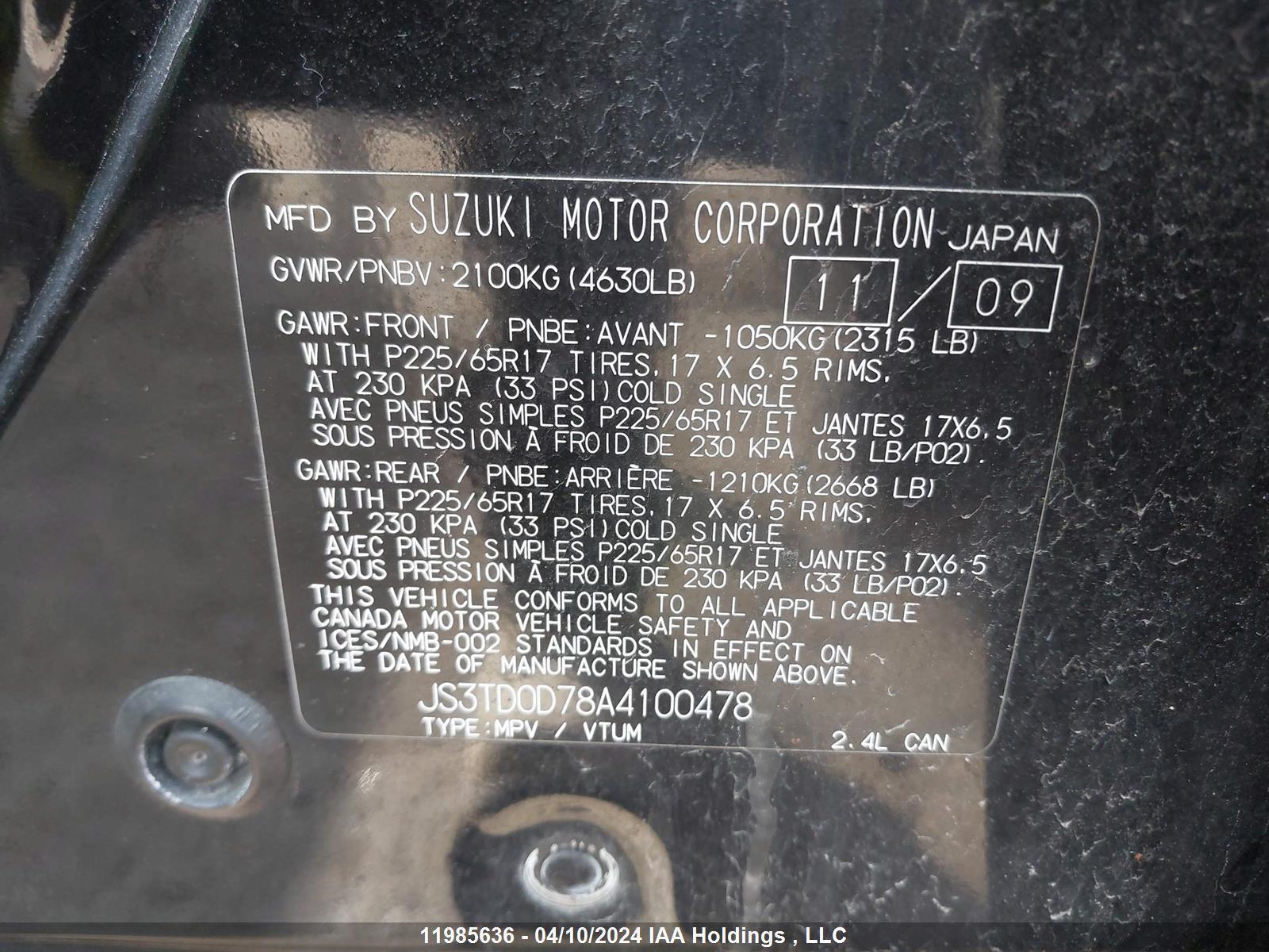 Photo 8 VIN: JS3TD0D78A4100478 - SUZUKI GRAND VITARA 