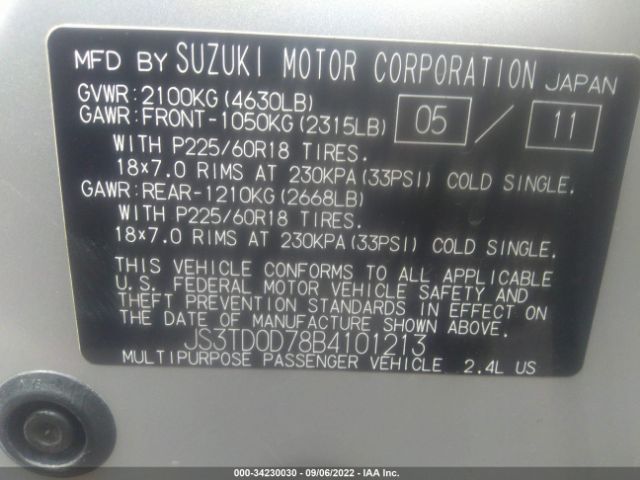 Photo 8 VIN: JS3TD0D78B4101213 - SUZUKI GRAND VITARA 