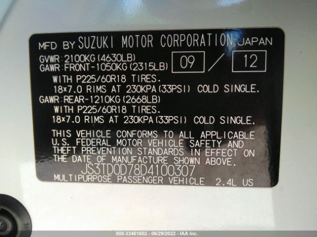 Photo 8 VIN: JS3TD0D78D4100307 - SUZUKI GRAND VITARA 