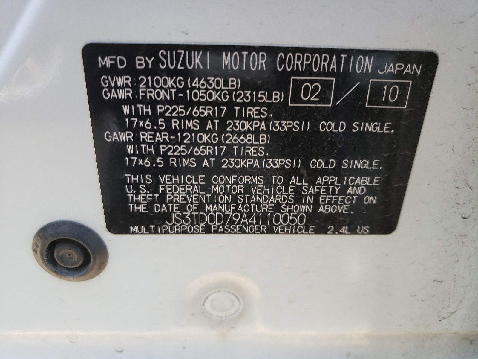 Photo 9 VIN: JS3TD0D79A4110050 - SUZUKI GRAND VITA 