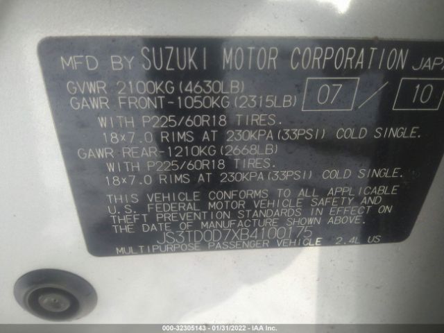 Photo 8 VIN: JS3TD0D7XB4100175 - SUZUKI GRAND VITARA 