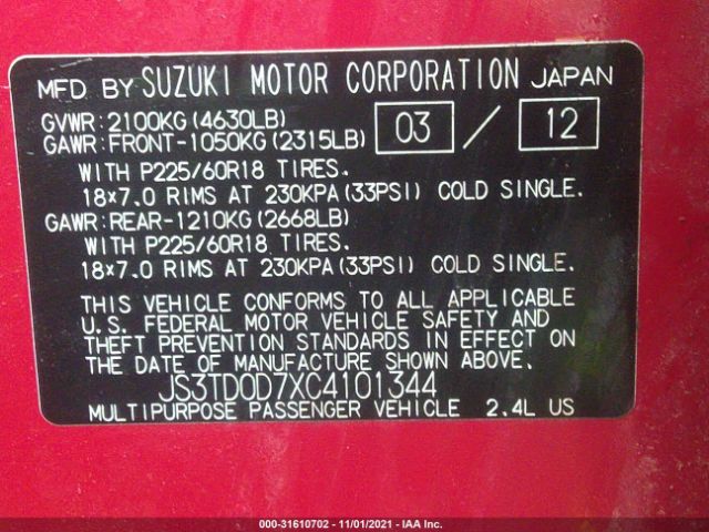 Photo 8 VIN: JS3TD0D7XC4101344 - SUZUKI GRAND VITARA 