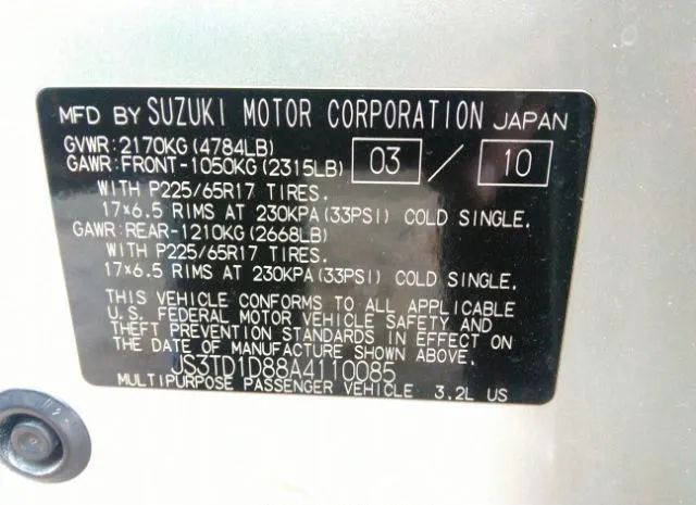 Photo 8 VIN: JS3TD1D88A4110085 - SUZUKI GRAND VITARA 