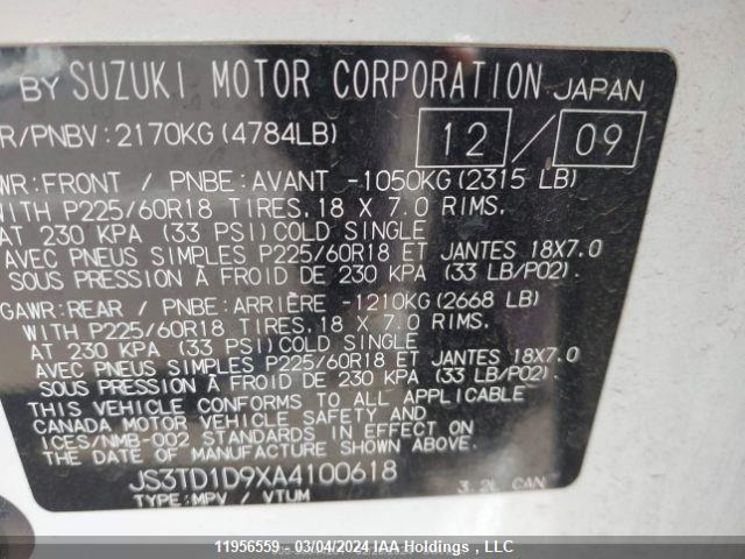 Photo 10 VIN: JS3TD1D9XA4100618 - SUZUKI GRAND VITARA 