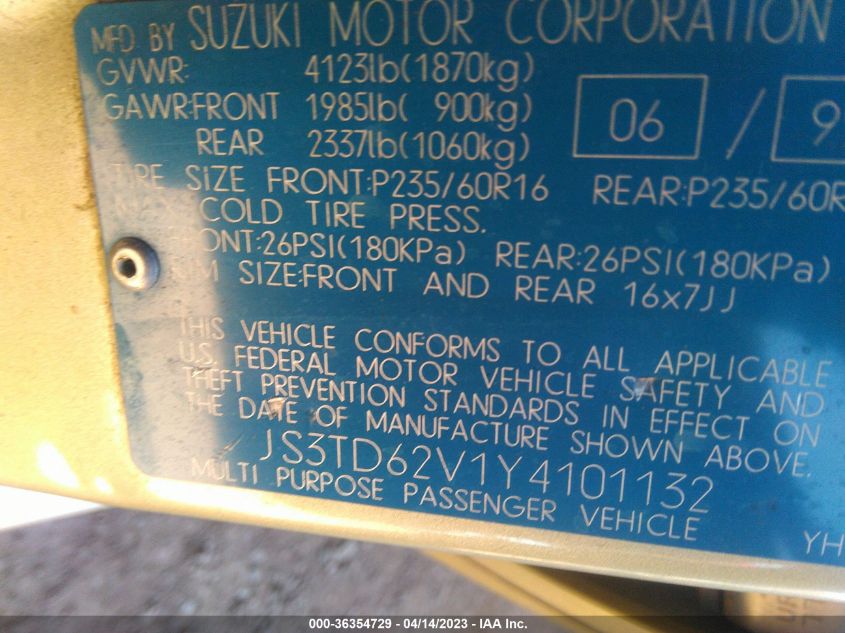 Photo 8 VIN: JS3TD62V1Y4101132 - SUZUKI GRAND VITARA 