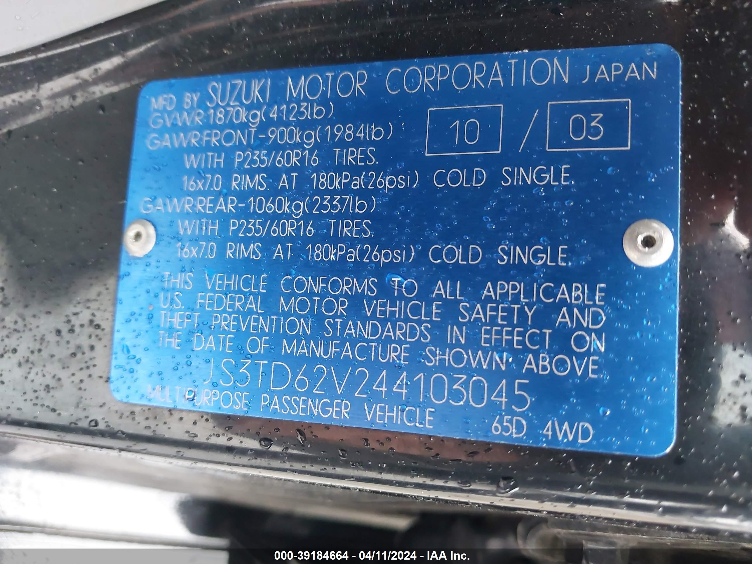 Photo 8 VIN: JS3TD62V244103045 - SUZUKI GRAND VITARA 