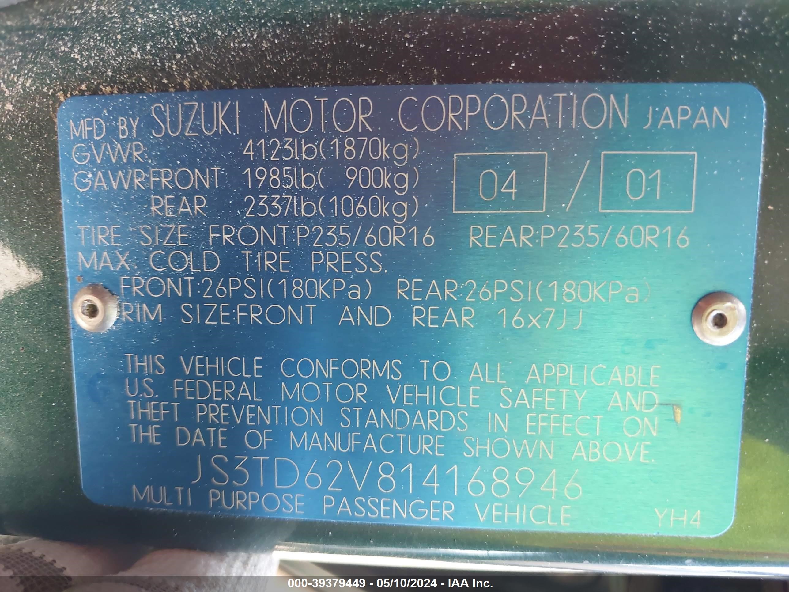 Photo 8 VIN: JS3TD62V814168946 - SUZUKI GRAND VITARA 