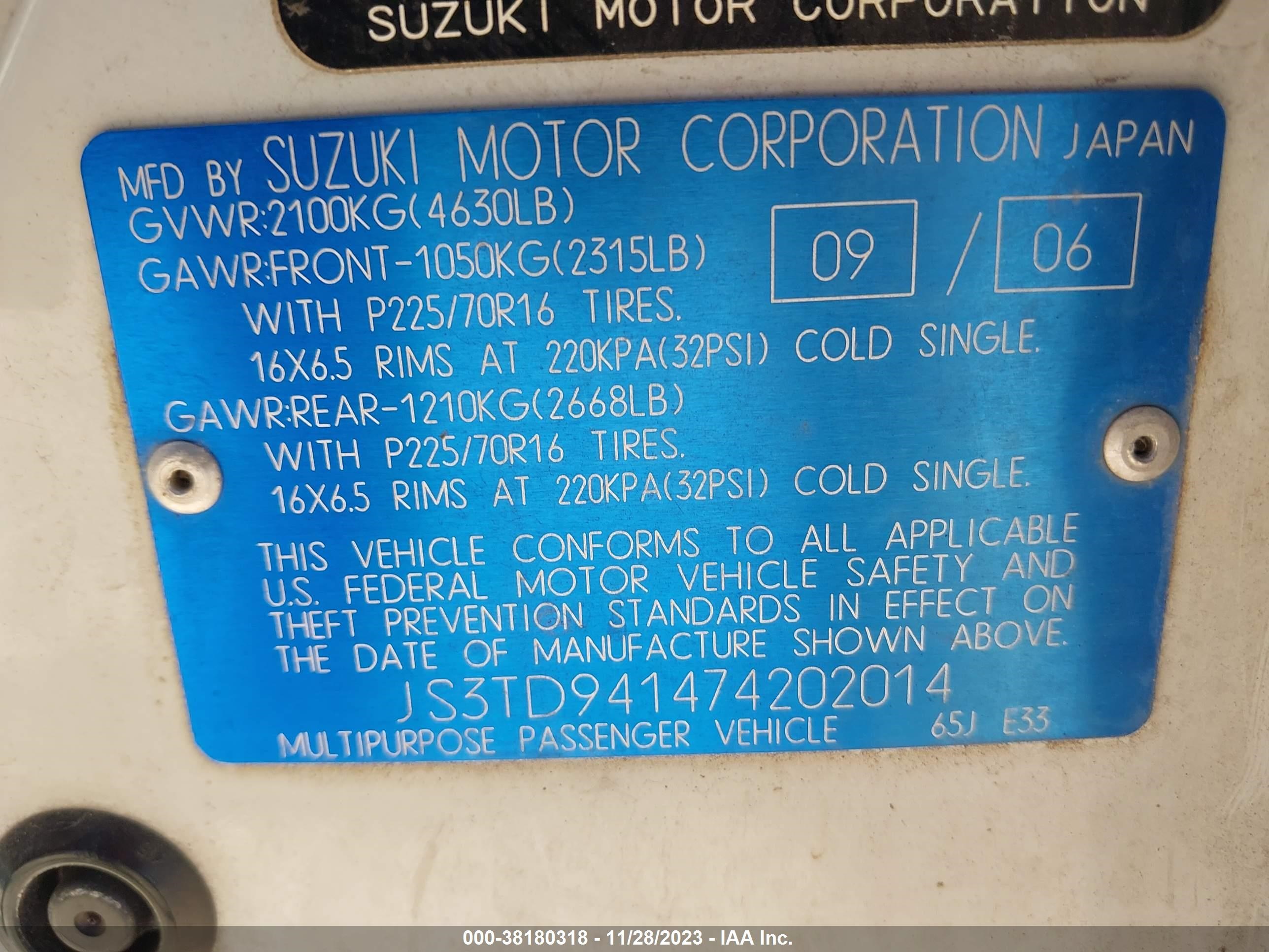 Photo 8 VIN: JS3TD941474202014 - SUZUKI GRAND VITARA 