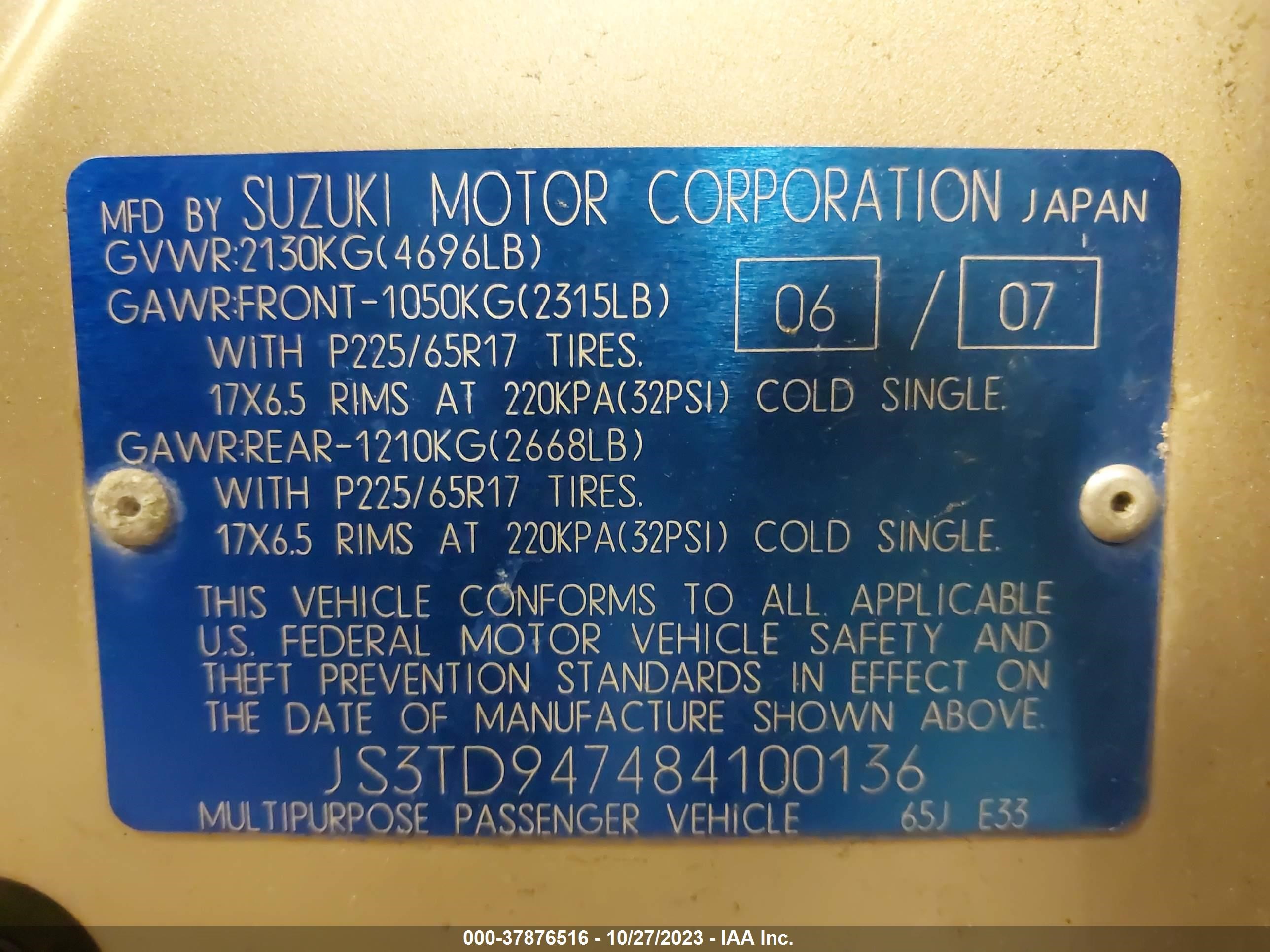 Photo 8 VIN: JS3TD947484100136 - SUZUKI GRAND VITARA 