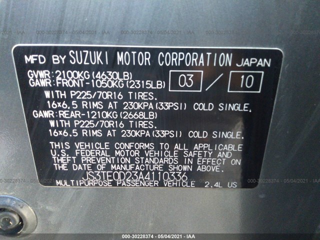 Photo 8 VIN: JS3TE0D23A4110336 - SUZUKI GRAND VITARA 