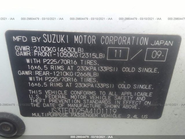 Photo 8 VIN: JS3TE0D25A4101119 - SUZUKI GRAND VITARA 