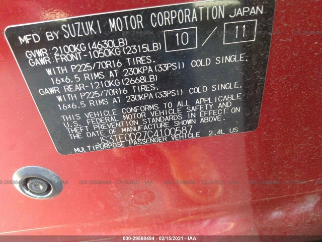 Photo 8 VIN: JS3TE0D27C4100587 - SUZUKI GRAND VITARA 