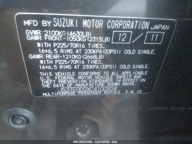 Photo 8 VIN: JS3TE0D2XC4100924 - SUZUKI GRAND VITARA 