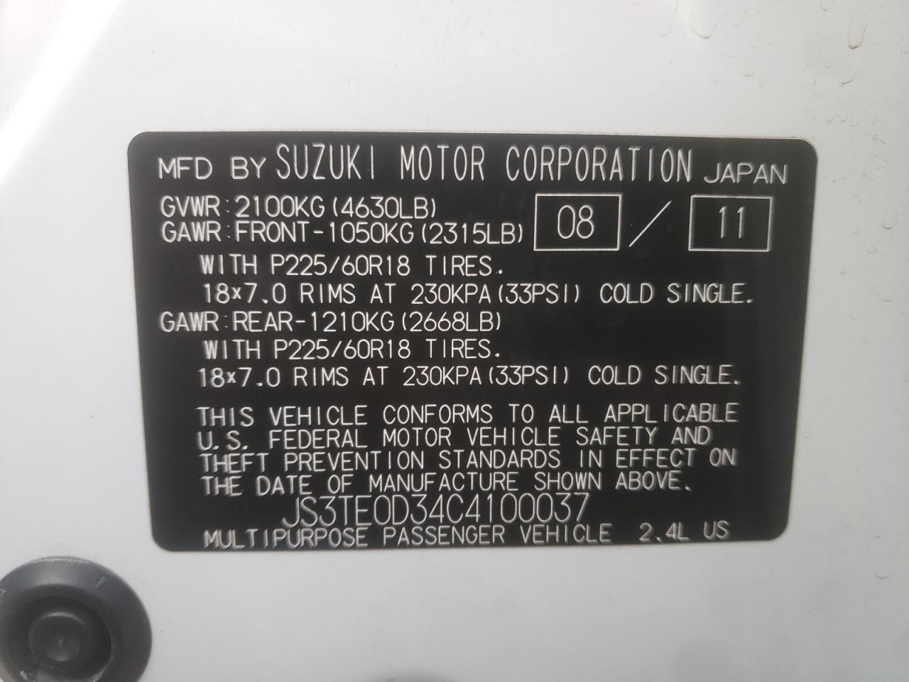 Photo 12 VIN: JS3TE0D34C4100037 - SUZUKI GRAND VITARA 