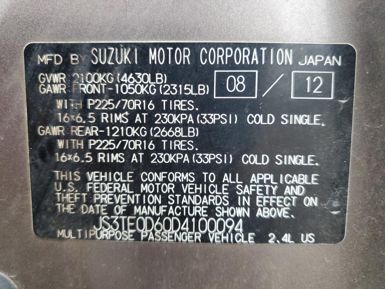 Photo 13 VIN: JS3TE0D60D4100094 - SUZUKI GRAND VITARA 