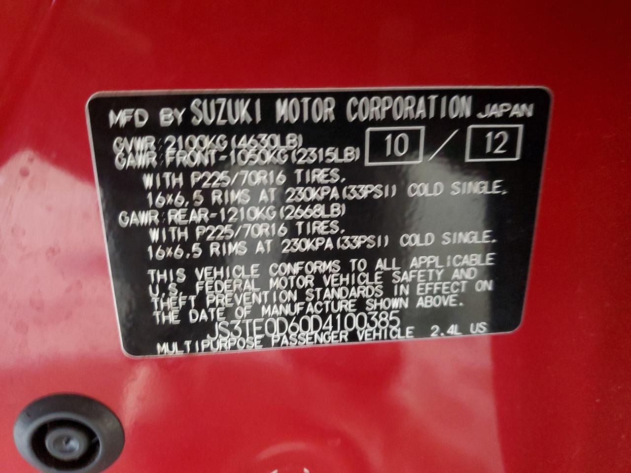 Photo 13 VIN: JS3TE0D60D4100385 - SUZUKI GRAND VITARA 