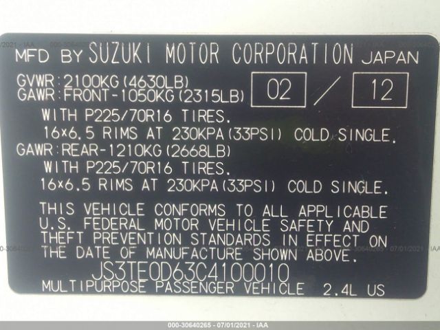 Photo 8 VIN: JS3TE0D63C4100010 - SUZUKI GRAND VITARA 