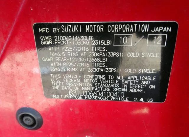 Photo 8 VIN: JS3TE0D66D4100410 - SUZUKI GRAND VITARA 