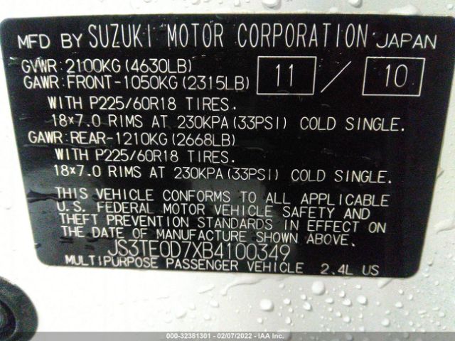 Photo 8 VIN: JS3TE0D7XB4100349 - SUZUKI GRAND VITARA 