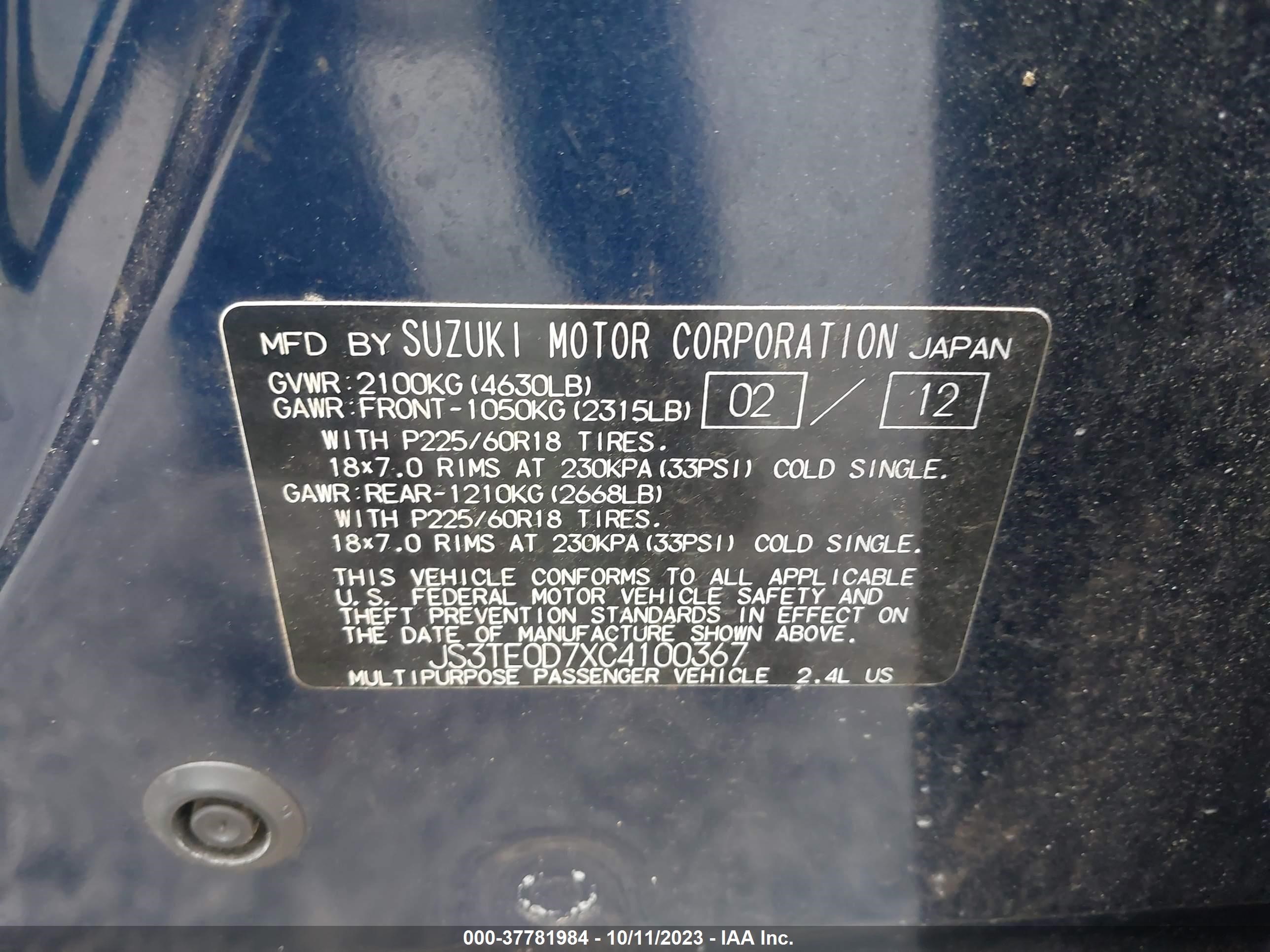 Photo 8 VIN: JS3TE0D7XC4100367 - SUZUKI GRAND VITARA 