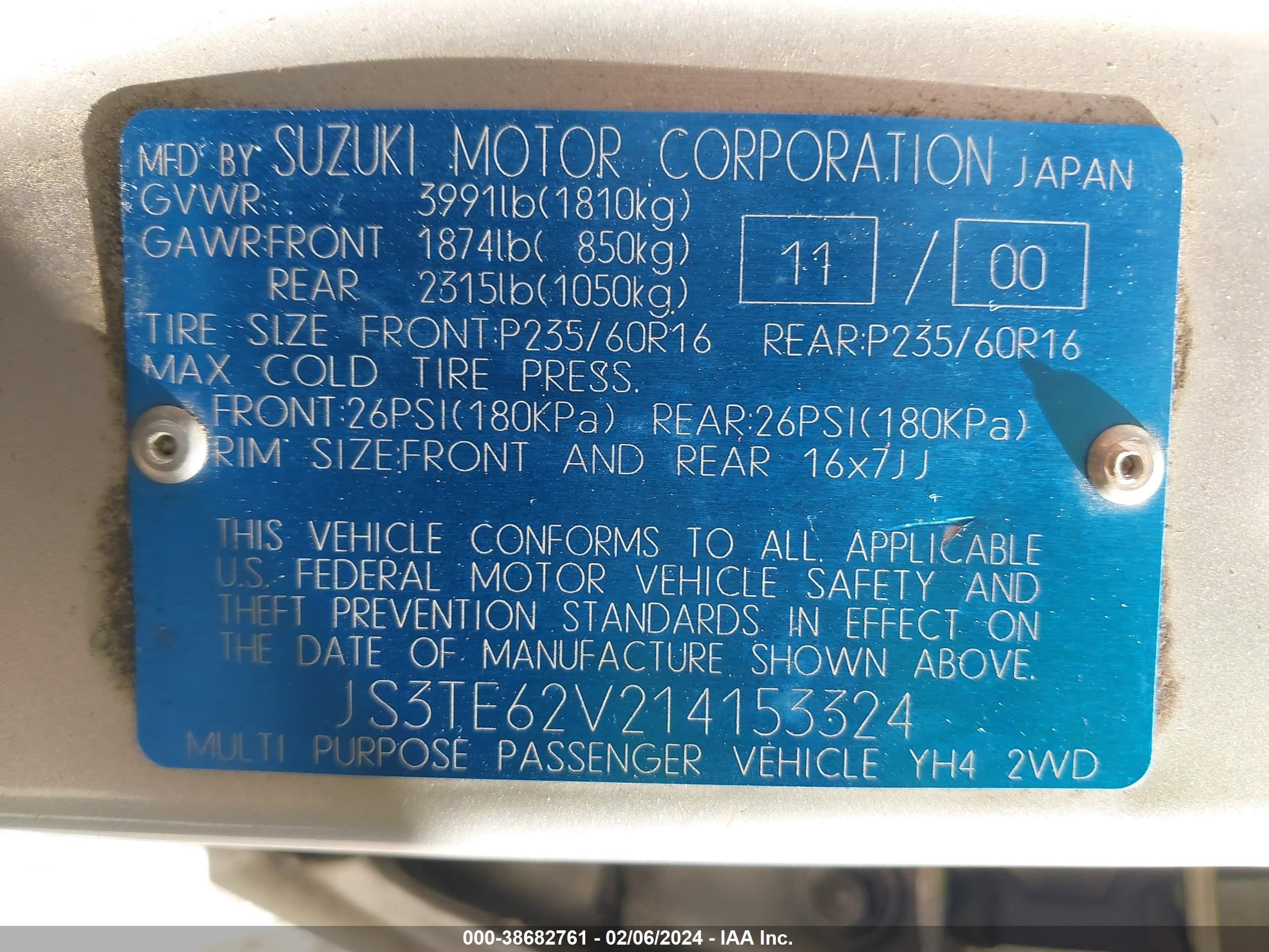 Photo 8 VIN: JS3TE62V214153324 - SUZUKI GRAND VITARA 