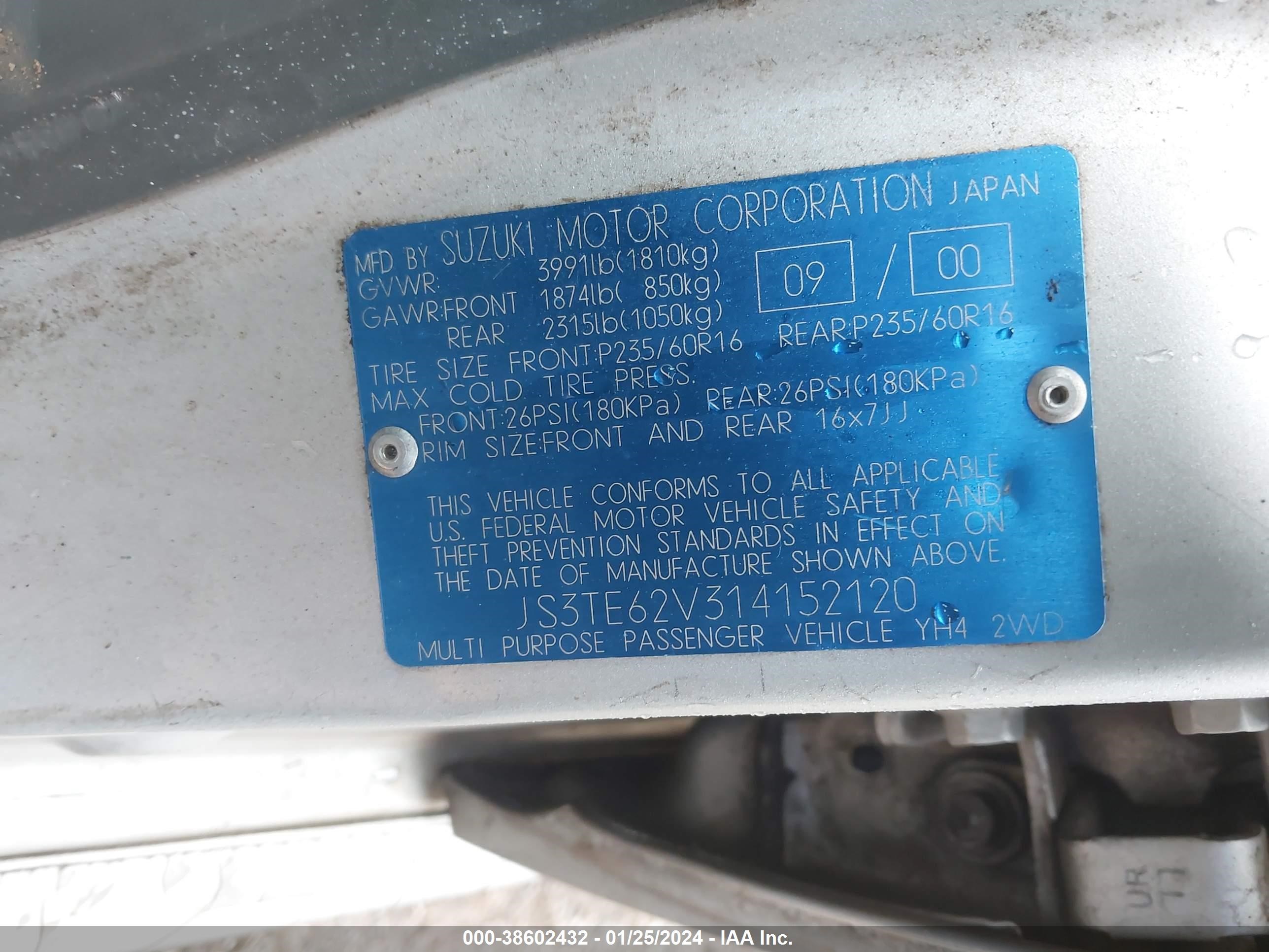 Photo 8 VIN: JS3TE62V314152120 - SUZUKI GRAND VITARA 