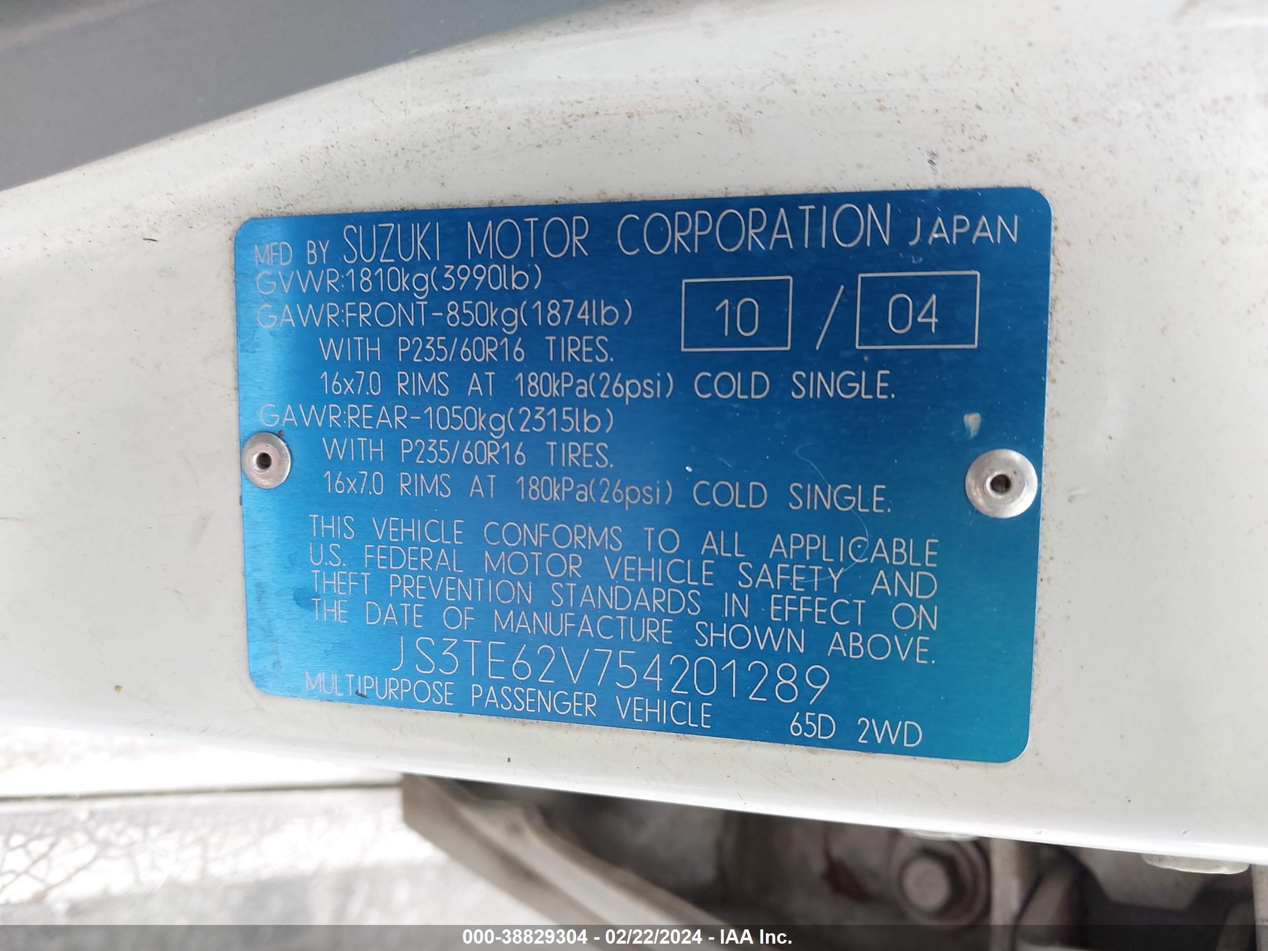 Photo 8 VIN: JS3TE62V754201289 - SUZUKI GRAND VITARA 