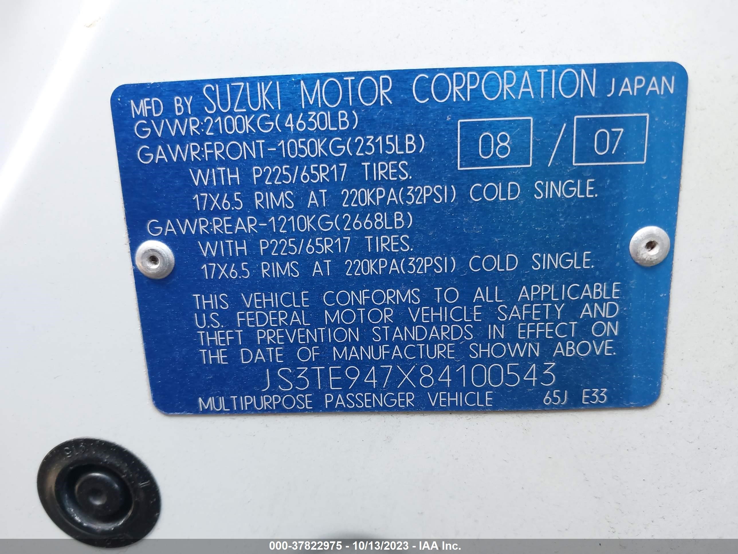 Photo 8 VIN: JS3TE947X84100543 - SUZUKI GRAND VITARA 