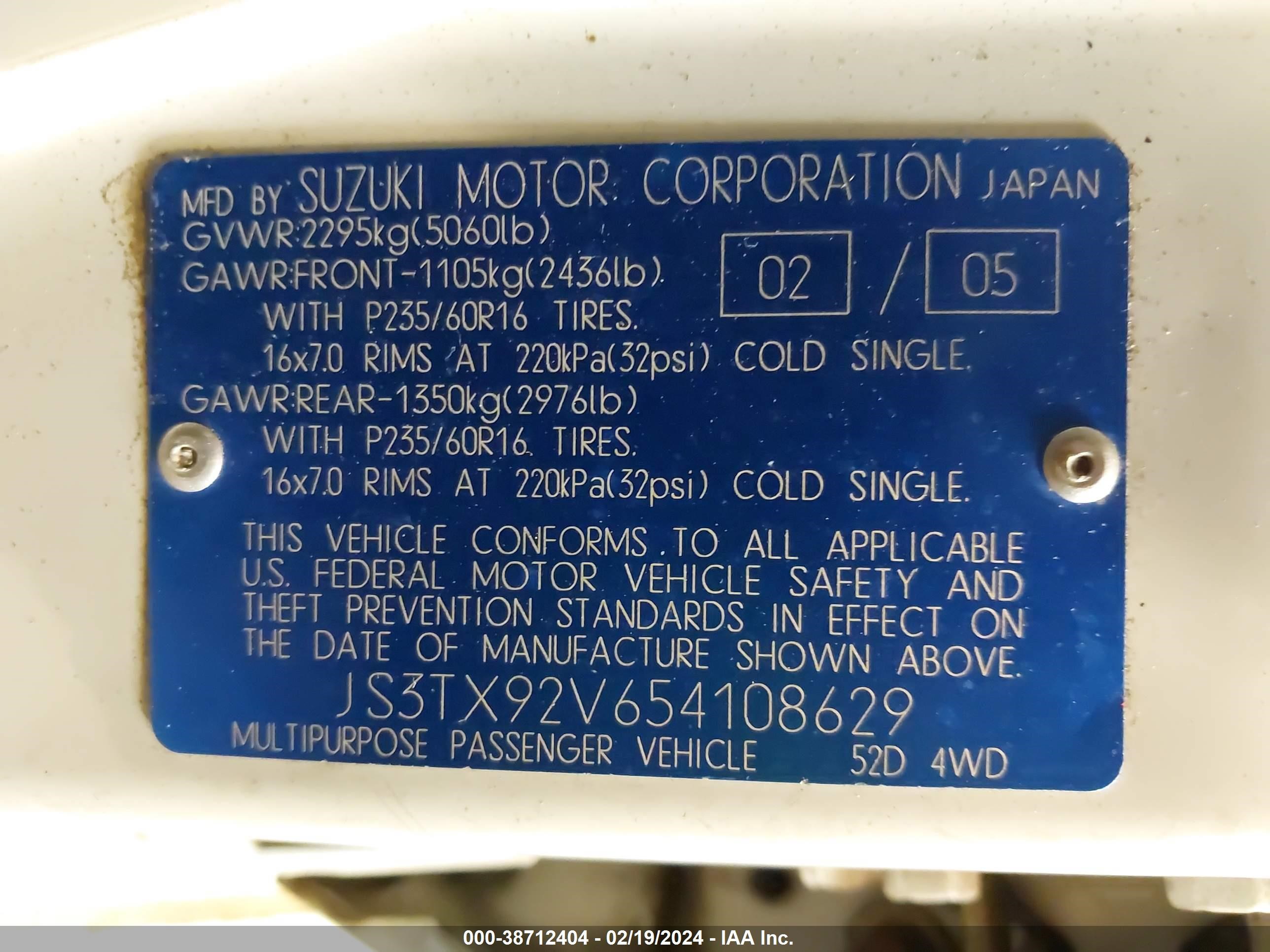 Photo 8 VIN: JS3TX92V654108629 - SUZUKI XL7 