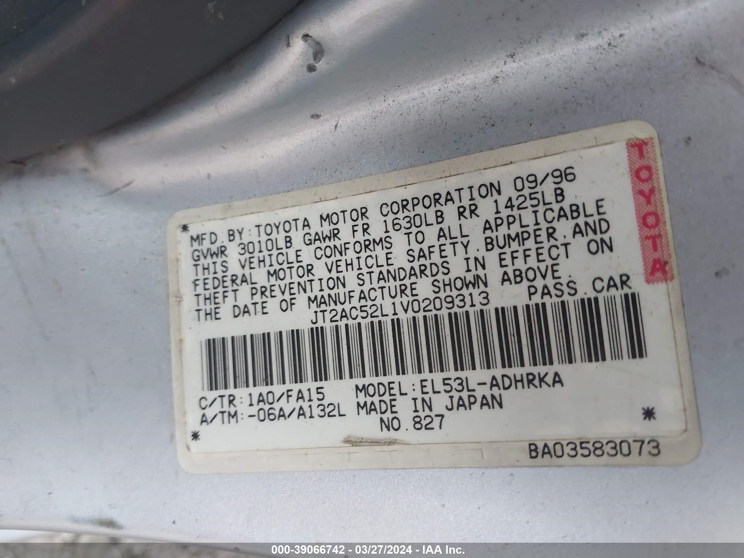 Photo 8 VIN: JT2AC52L1V0209313 - TOYOTA TERCEL 